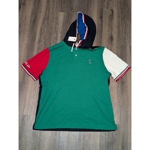 NWT Polo Ralph Lauren Mens Color Block Short Sleeve Hoodie Green Red White XL